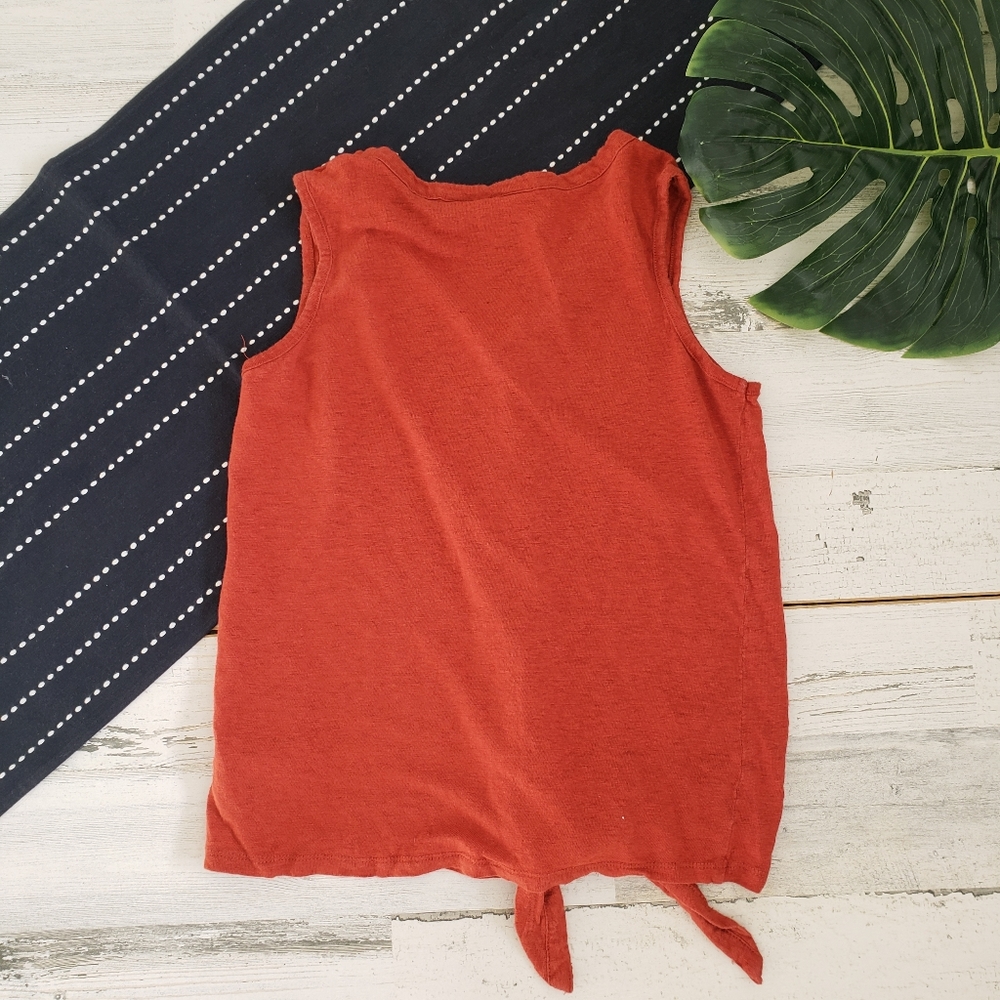 Rachel Zoe 100% Linen Tie Front Tank Top Orange Size Extra Small - Picture 2 of 5